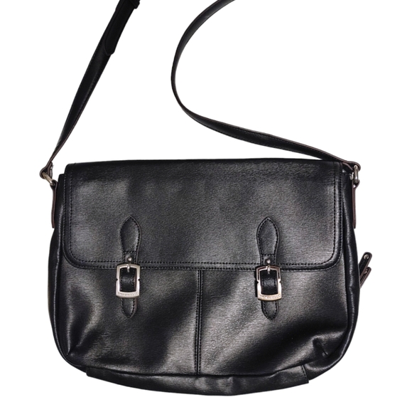 Tignanello Black Leather Crossbody Messenger Bag Handbag Purse - Picture 3 of 11